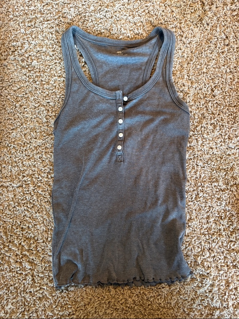 aerie Gray Ribbed Henley Racerback Tank